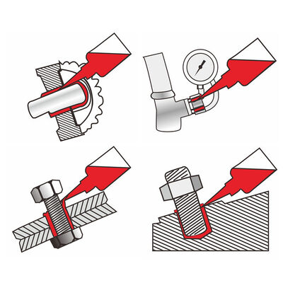 Adesivo sigillante per filettature per tubi, rosso, per alte temperature, in flacone piccolo